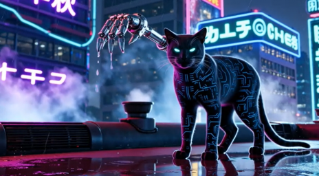 Нейровидео "Кибер кот с железной рукой"&mdash; работа Глеба